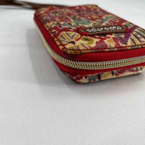 Sakroots Crossbody Phone Wallet  Red Aztec Print Shoulder Strap Brown Trim - Picture 4 of 12